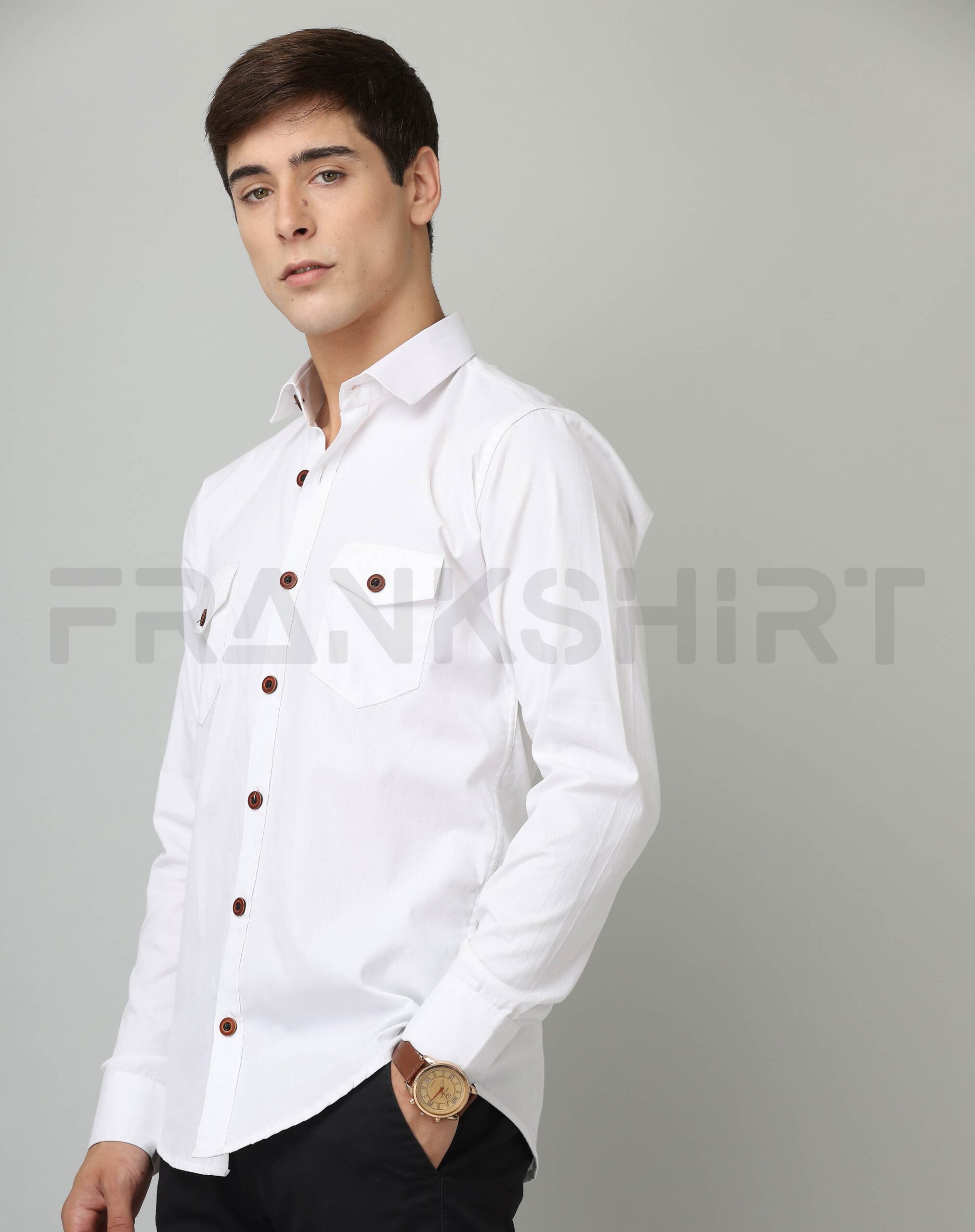 BlackTree Frankshirt Double Pocket White Solid Tailored Fit Cotton Casual Shirt for Man - view 3
