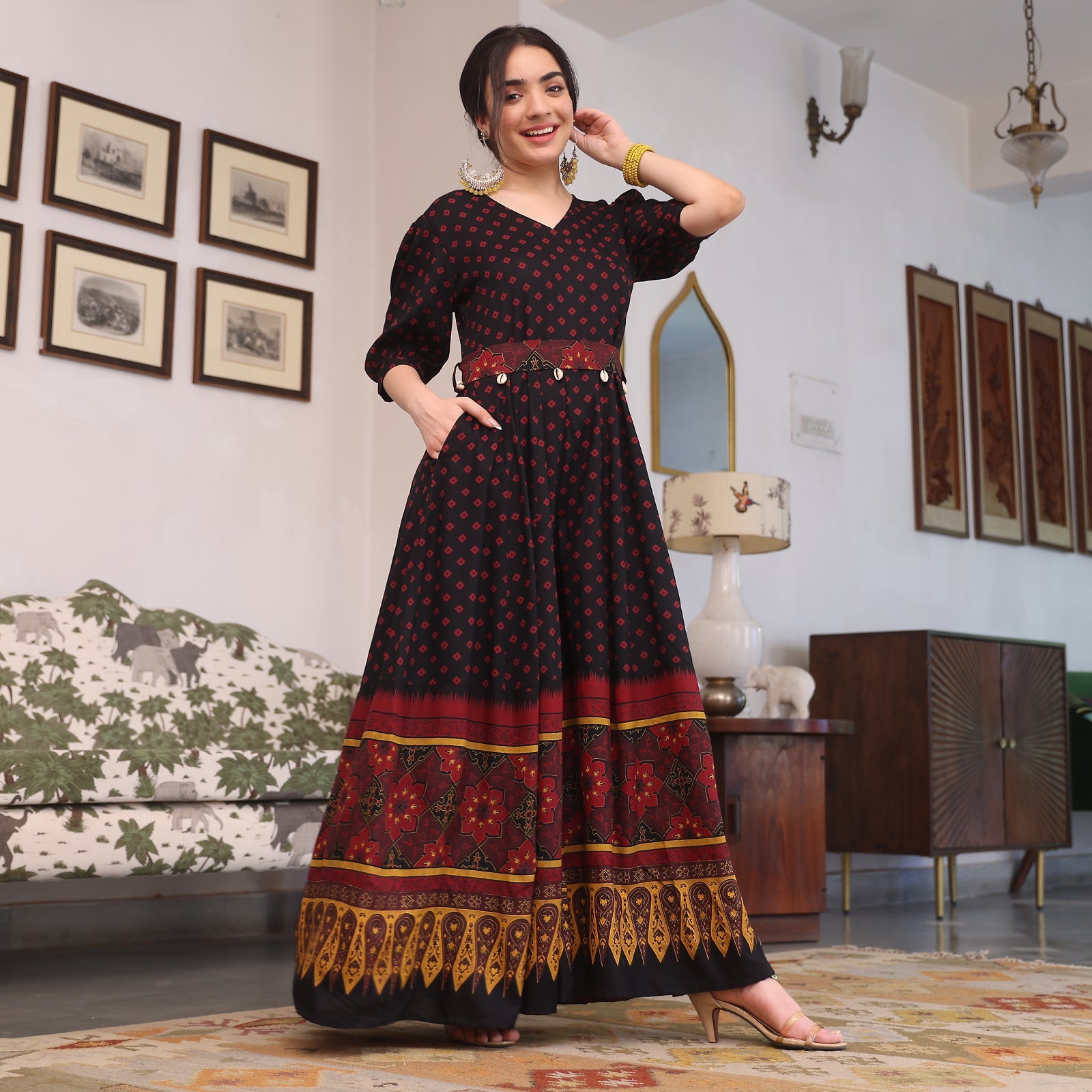 BlackTree Black & Maroon Fit and Flare Jumpsuit - view 5