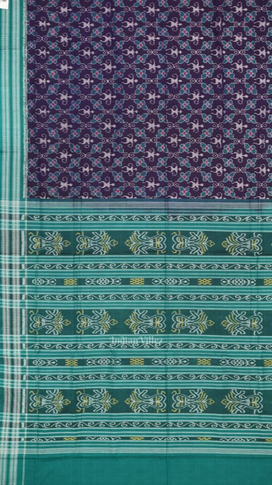 IndianVillèz Blue Green Tribal Theme Odisha Sambalpuri Pure Cotton Saree - view 2