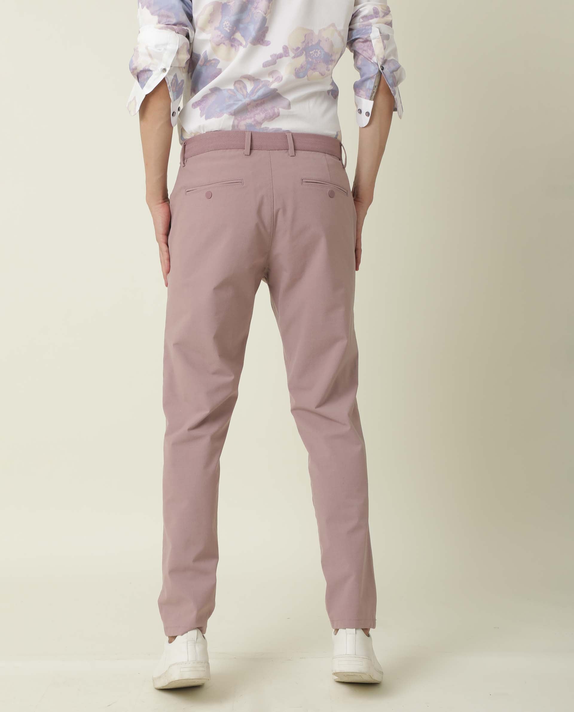 Rare Rabbit Men's Driver Pink Polyester Viscose Fabric Button & Zip Closure Slim Fit Trouser - view 10