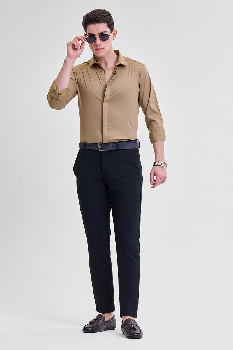 SNITCH Light Brown Solid Concealed Placket Shirt - view 3