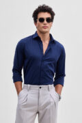 SNITCH Navy Slim Fit Stretch Shirt