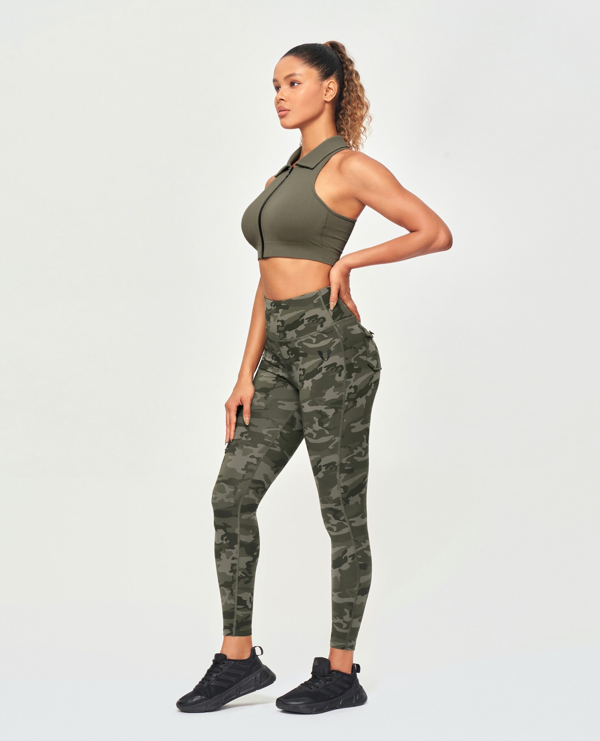 FIRM ABS Ribbed Full Zip Padded Tank Top - Olive Green - view 7