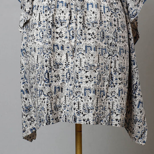 ITOKRI CASUALS Beige - Block Print Cotton Kalamkari Kaftan with Tie-Up Waist (Medium) - view 2