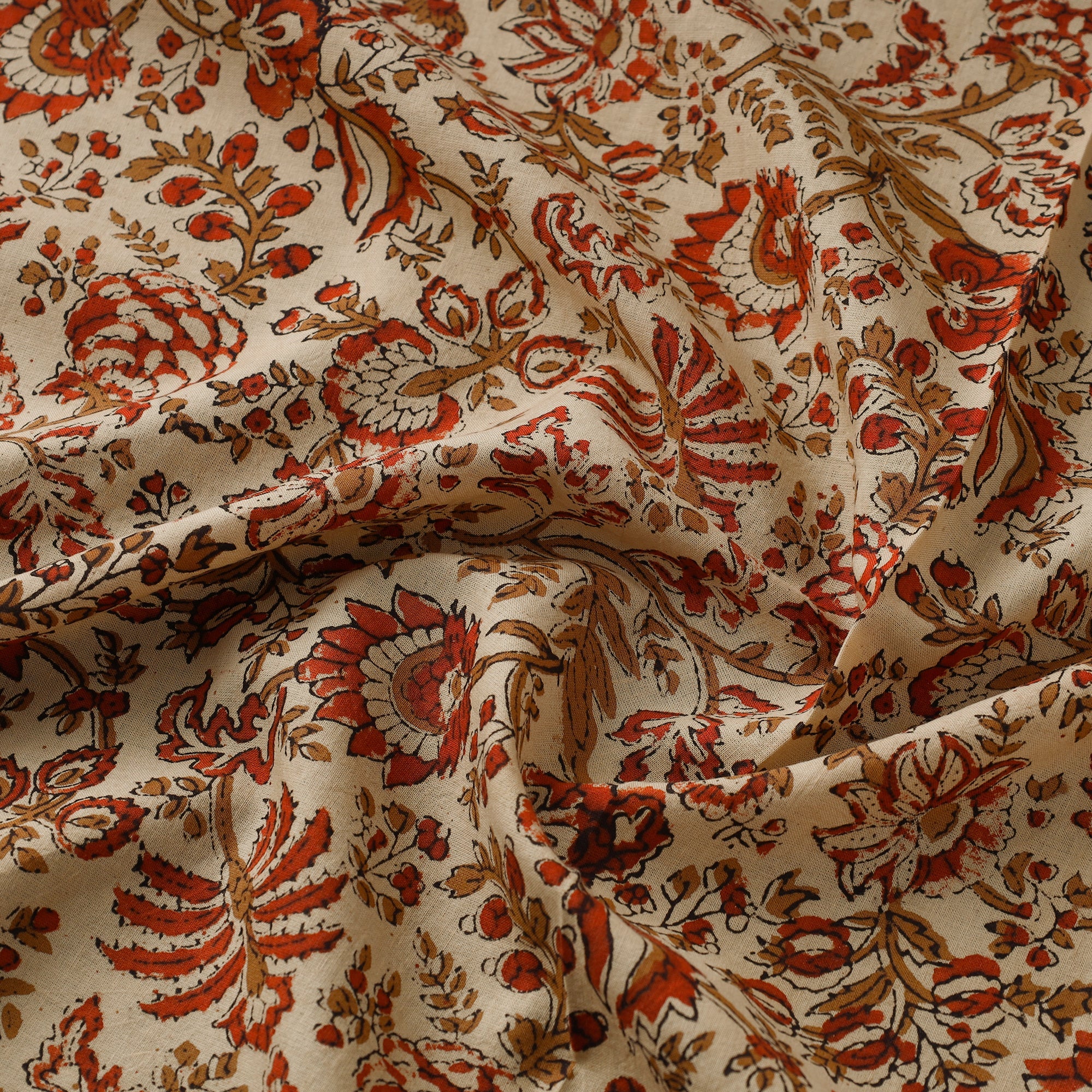 ARTISAN HAND BLOCK PRINTS Beige - Floral Sanganeri Block Print Cotton Fabric 24 - view 3