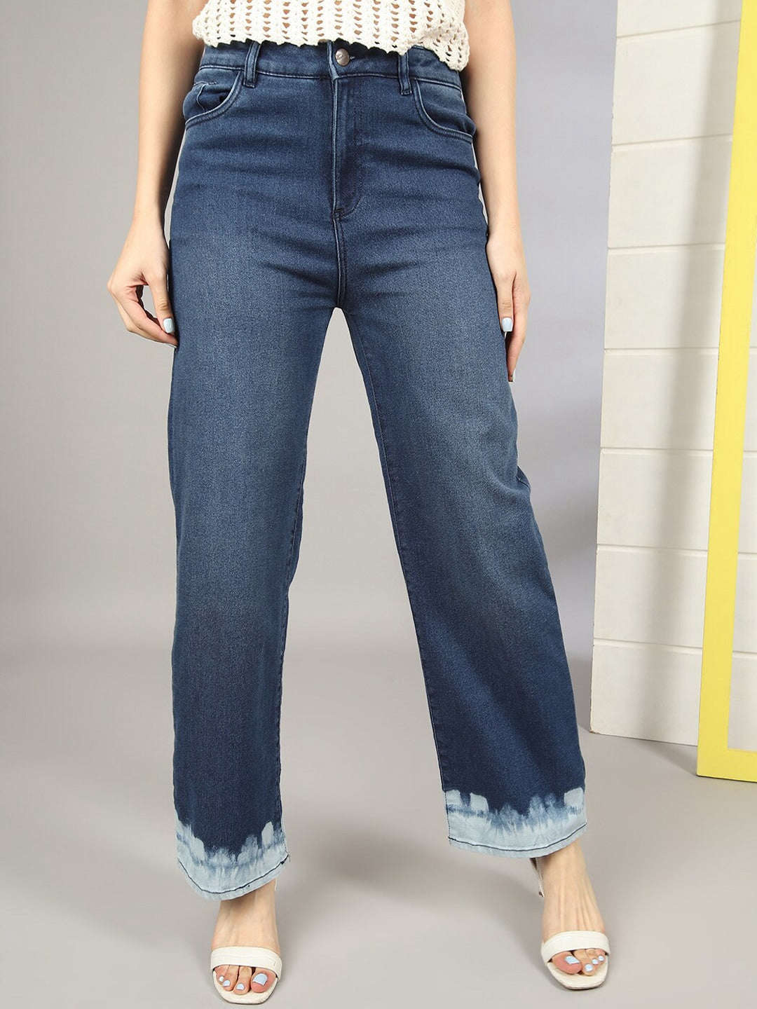 Freehand By The Indian Garage Co Women Wide Leg Jeans With Tie N Dye Detail