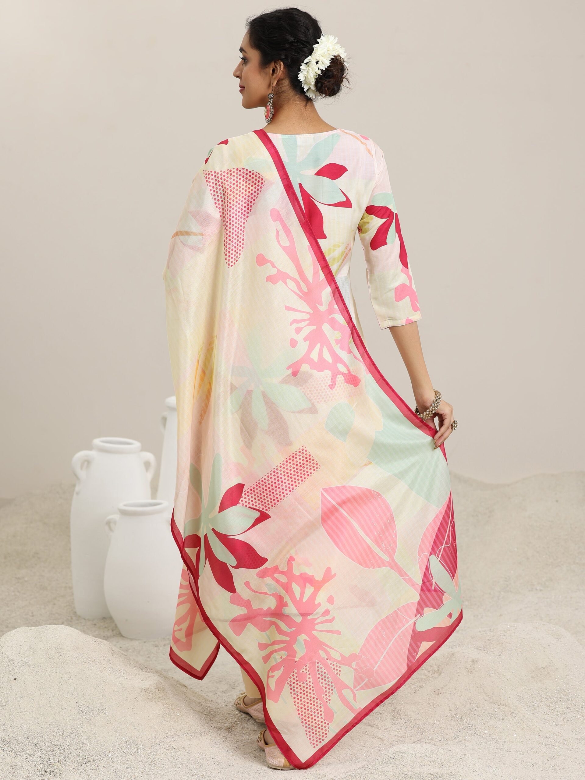 Libas Cream Printed Cotton Blend Straight Suit With Dupatta - view 4