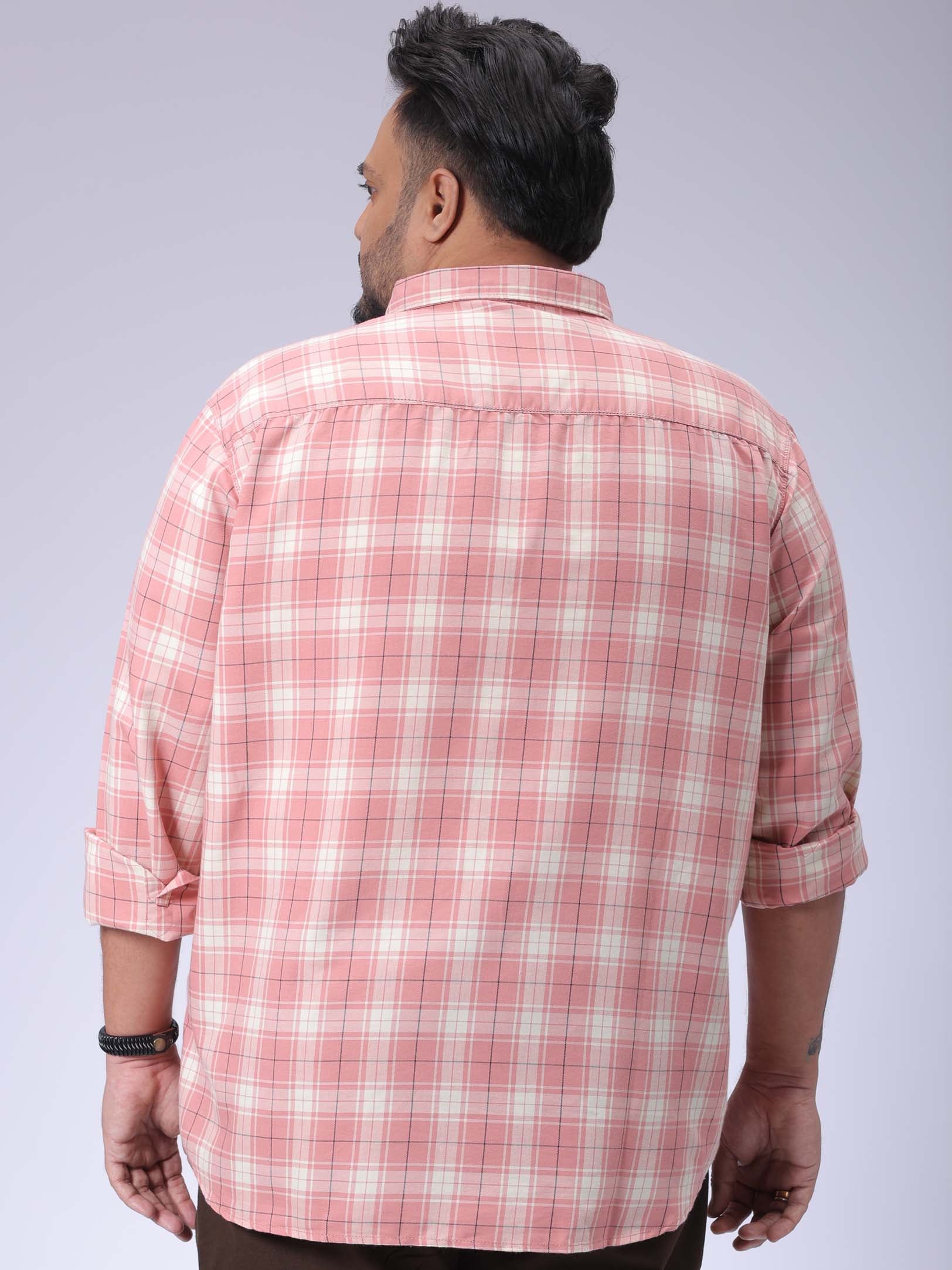 HARDSODA Men's Plus Size Pink Regular Fit Checked Casual Shirt - view 3