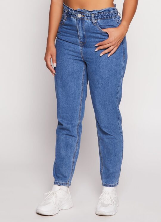 Rainbow Shops Paperbag Waist Straight Leg Jeans - view 2