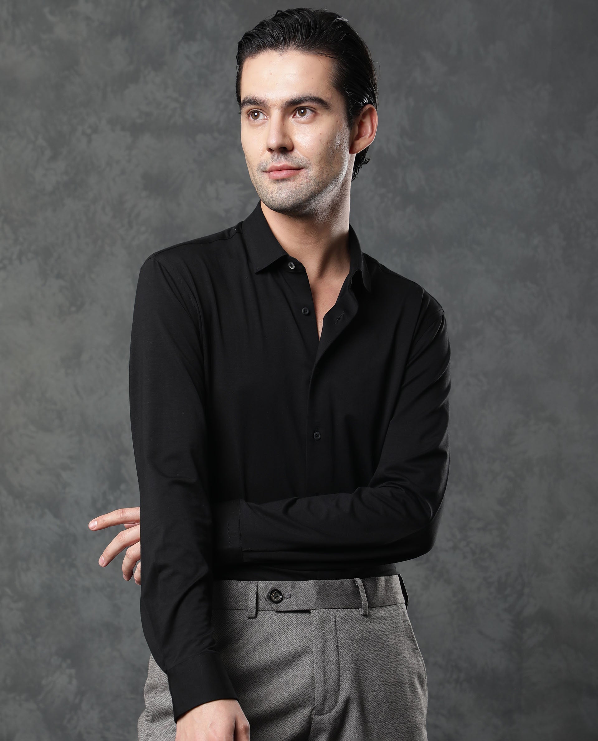 Rare Rabbit Men's Zac Black Rayon Fabric Full Sleeves Solid Shirt - view 4