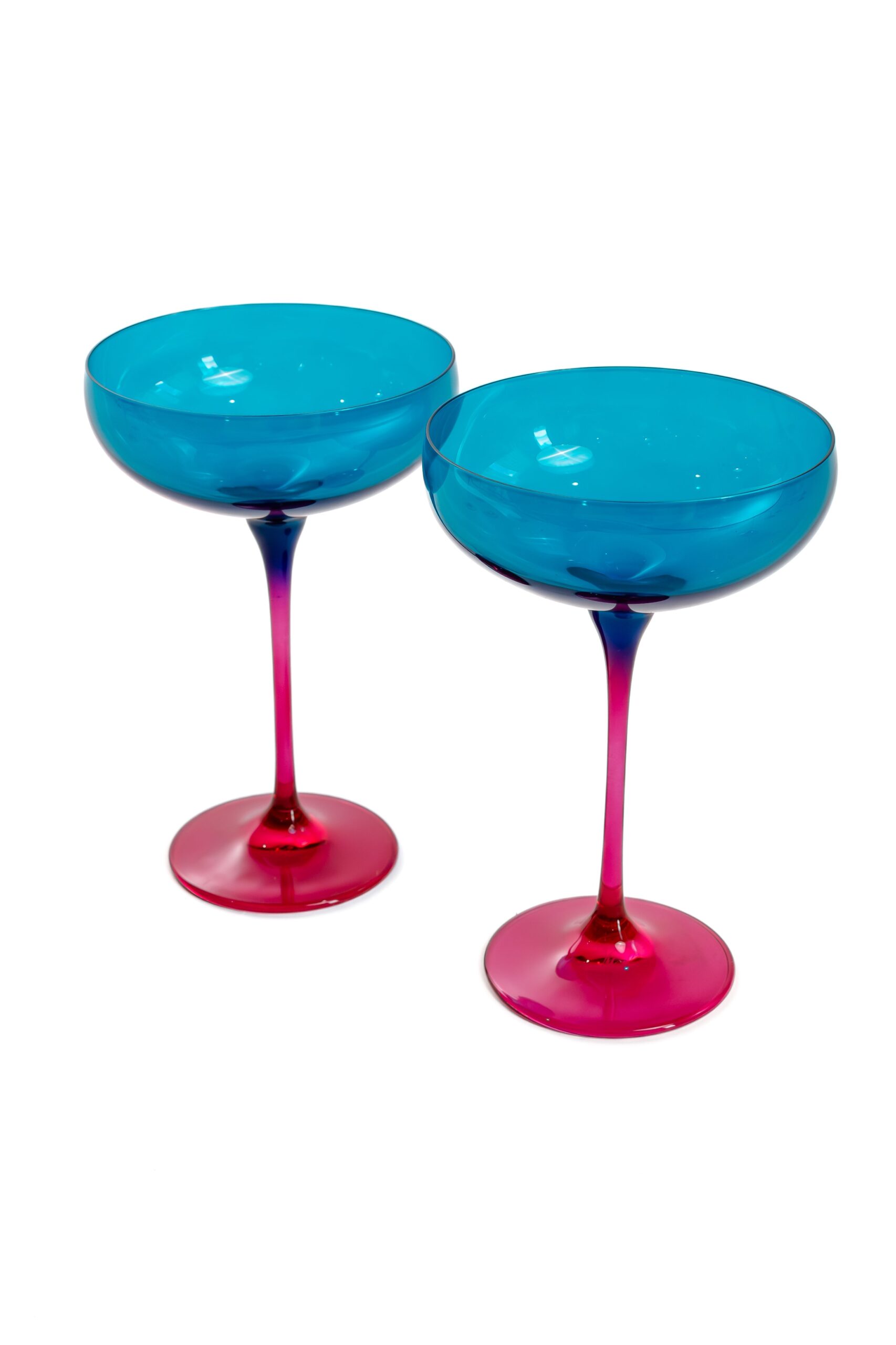 Estelle Colored Glass Estelle Colored Champagne Coupe - Set of 2 {Colorblock: Teal + Fuchsia} - view 6