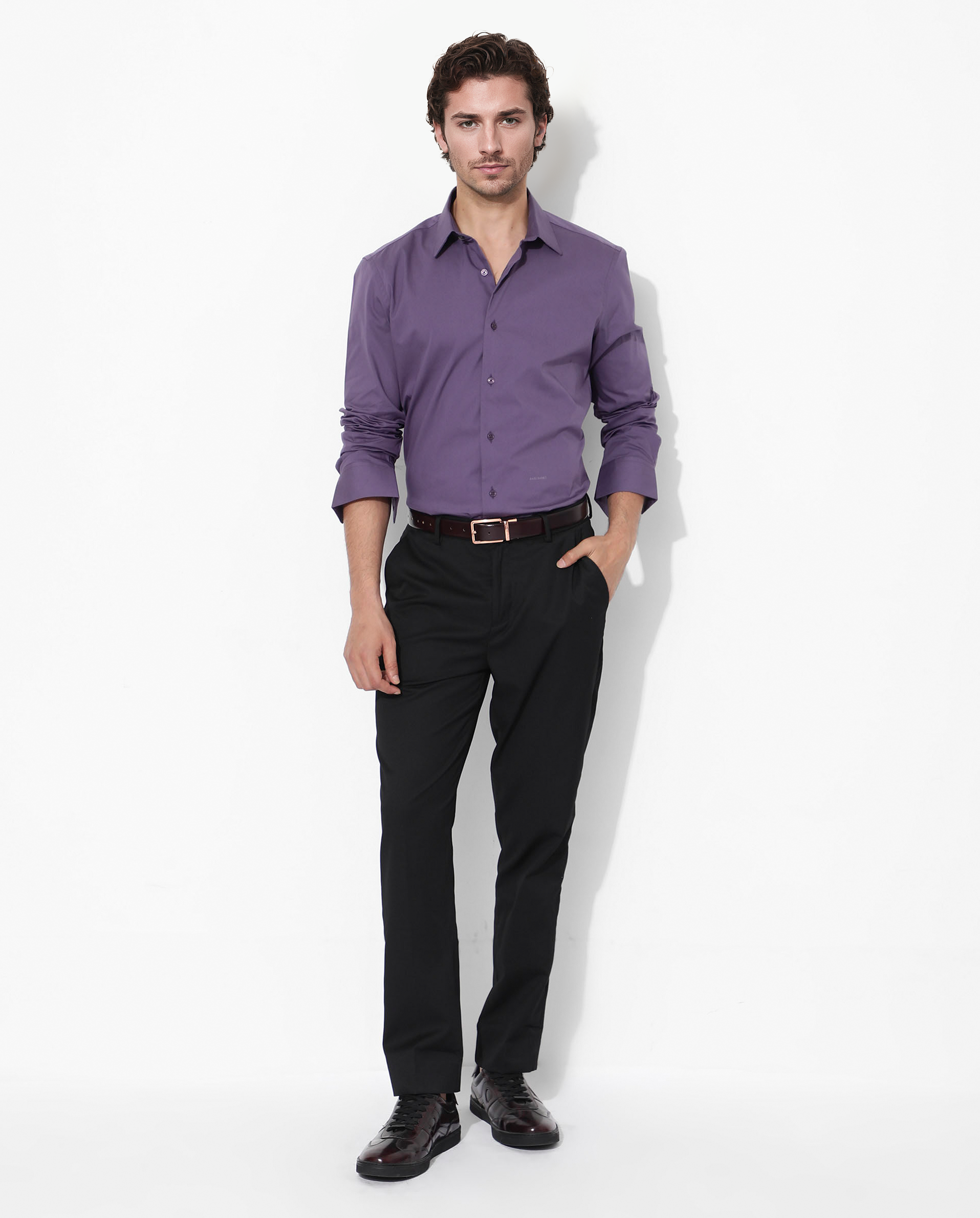 Rare Rabbit Men's Benedict Dusky Purple Cotton Poly Elastane Blend Fabric Full Sleeve Solid Formal Shirt - view 2