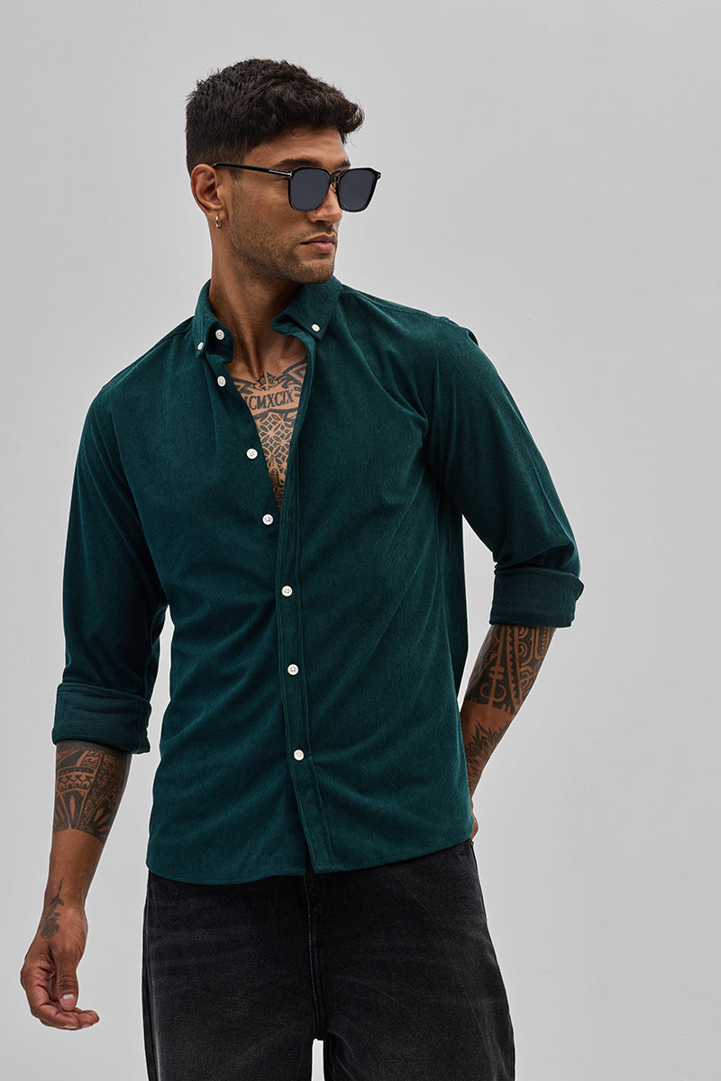 SNITCH Dark Green Slim Fit Corduroy Shirt - view 5