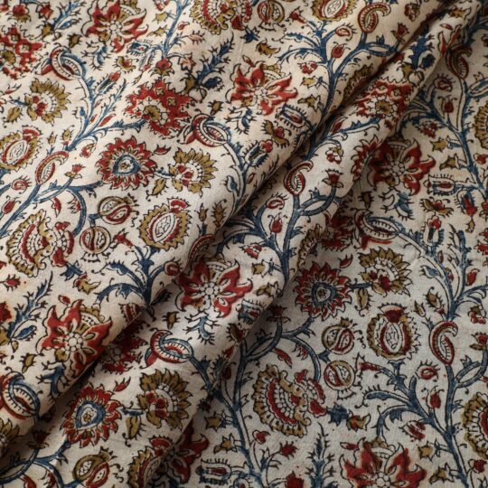 PITCHUKA SRINIVAS KALAMKARI PEDANA Beige - Block Print Cotton Pedana Kalamkari Fabric 03 - view 2