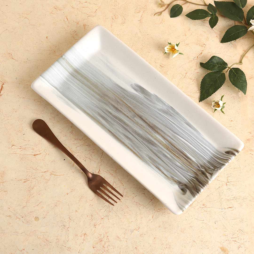 Wonderchef Teramo Stoneware Rectangular Platter 12" x 6" - Marble White - view 4