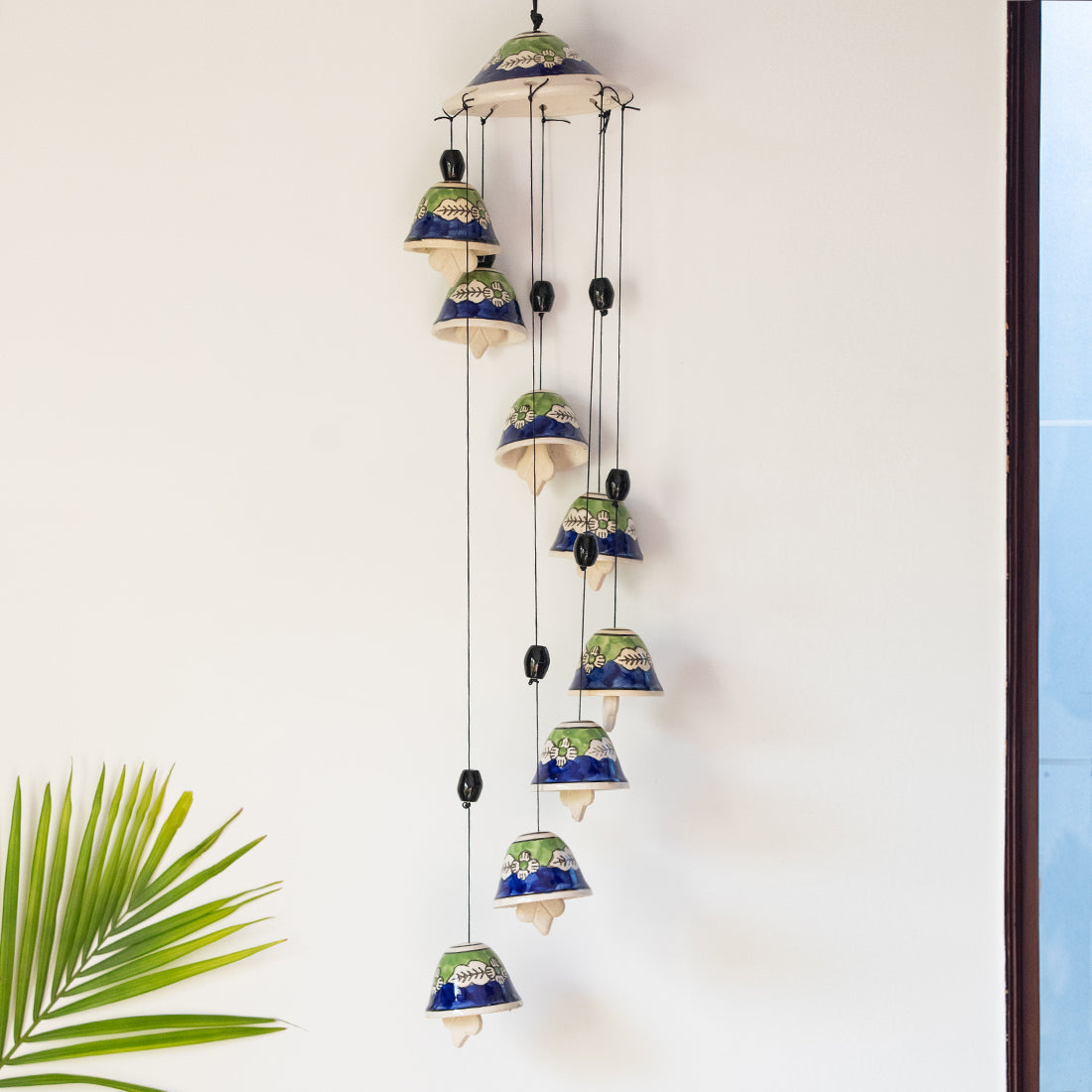 EXCLUSIVELANE 'Blossoming Symphonies' Handpainted Decorative Hanging Bells Wind Chime In Ceramic (24 Inch)