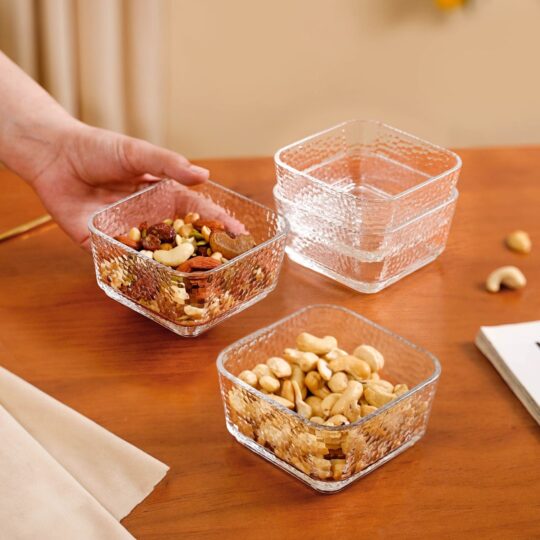 Nestasia Set Of 4 Glass Bowls Square Textured 300ml - view 2