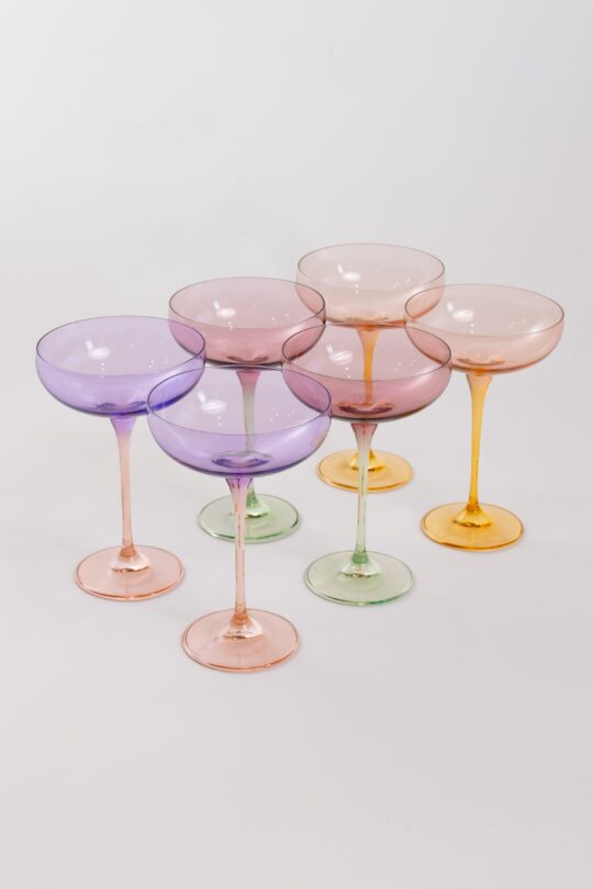 Estelle Colored Glass Estelle Colored Champagne Coupe Stemware - Set of 6 {Colorblock Pastel Mixed Set}