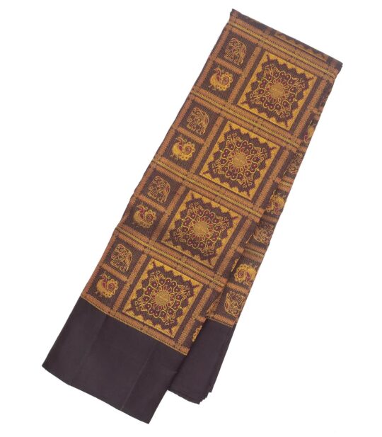 RmKV Burgundy Handloom Kanchipuram Silk Saree With Bomkai Motifs