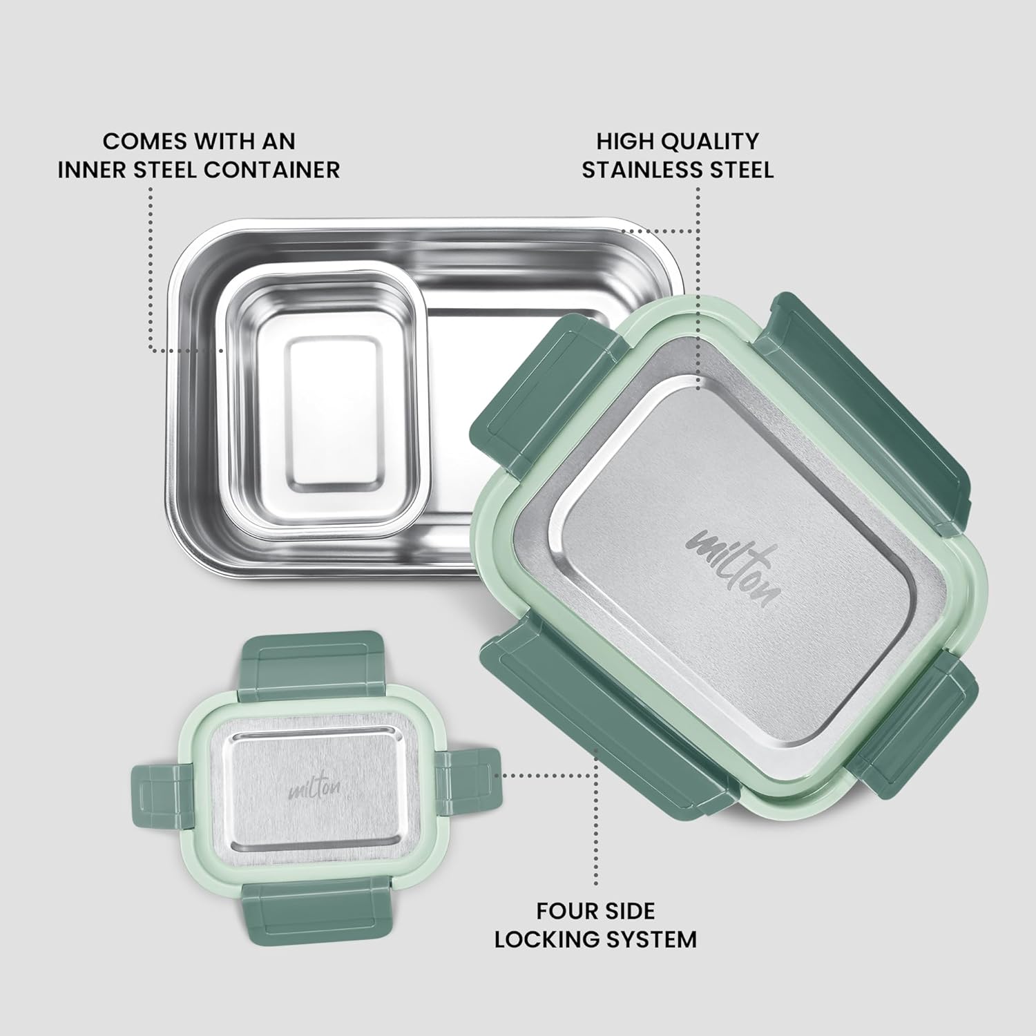 Milton Home Meal Stainless Steel Airtight Leak Proof Lunch Box | Set of 2 - view 10