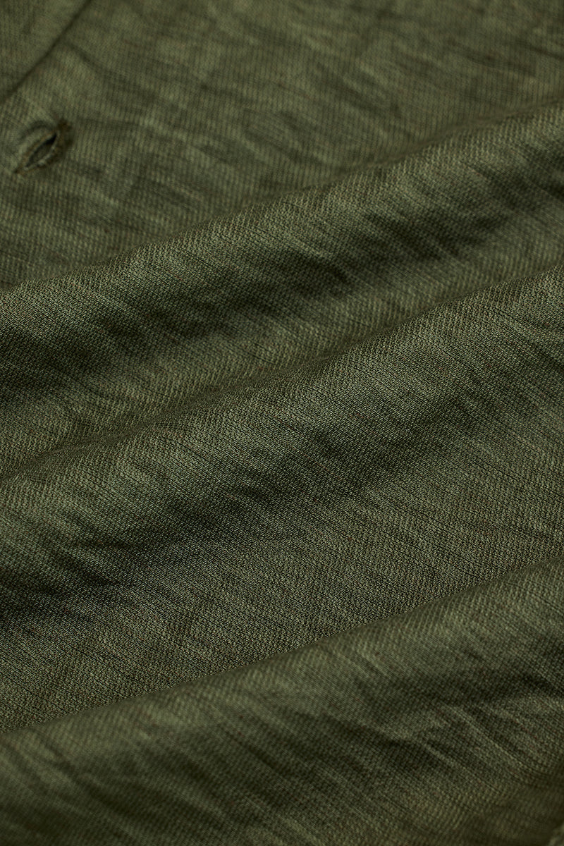 SNITCH Olive Mandarin Linen Blend Shirt - view 9