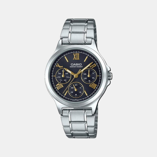Casio Enticer Women Quartz Black Dial Chronograph Stainless Steel Watch A1898
