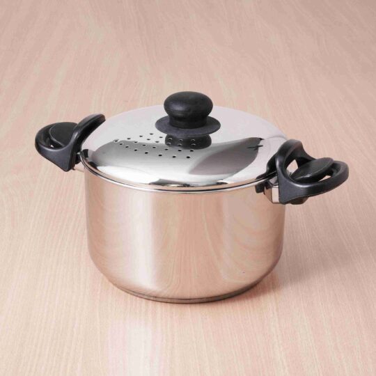 The Indus Valley Tri-steel Stainless Steel Strainer Pot with Lockable Bakelite Handles | Sandwich bottom | Noodle Pot with Strainer Lid | Pasta Pot |