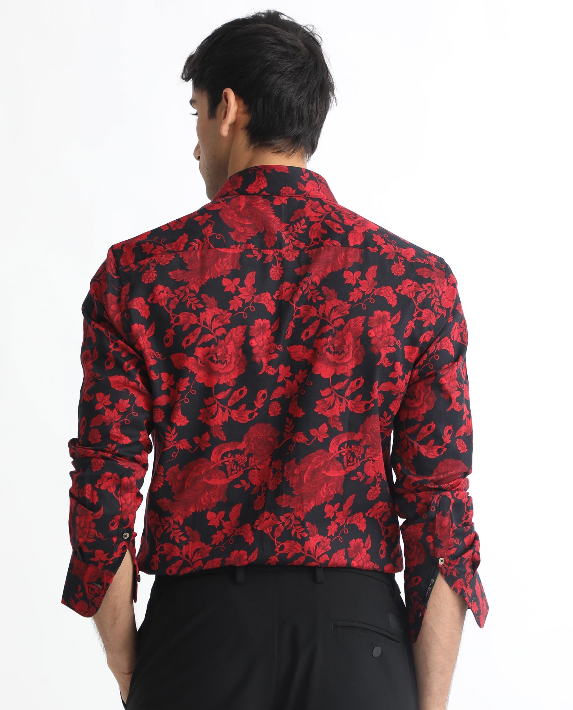 Rare Rabbit Men's Reet Red Cotton Modal Fabric Floral Print Full Sleeves Shirt - view 10