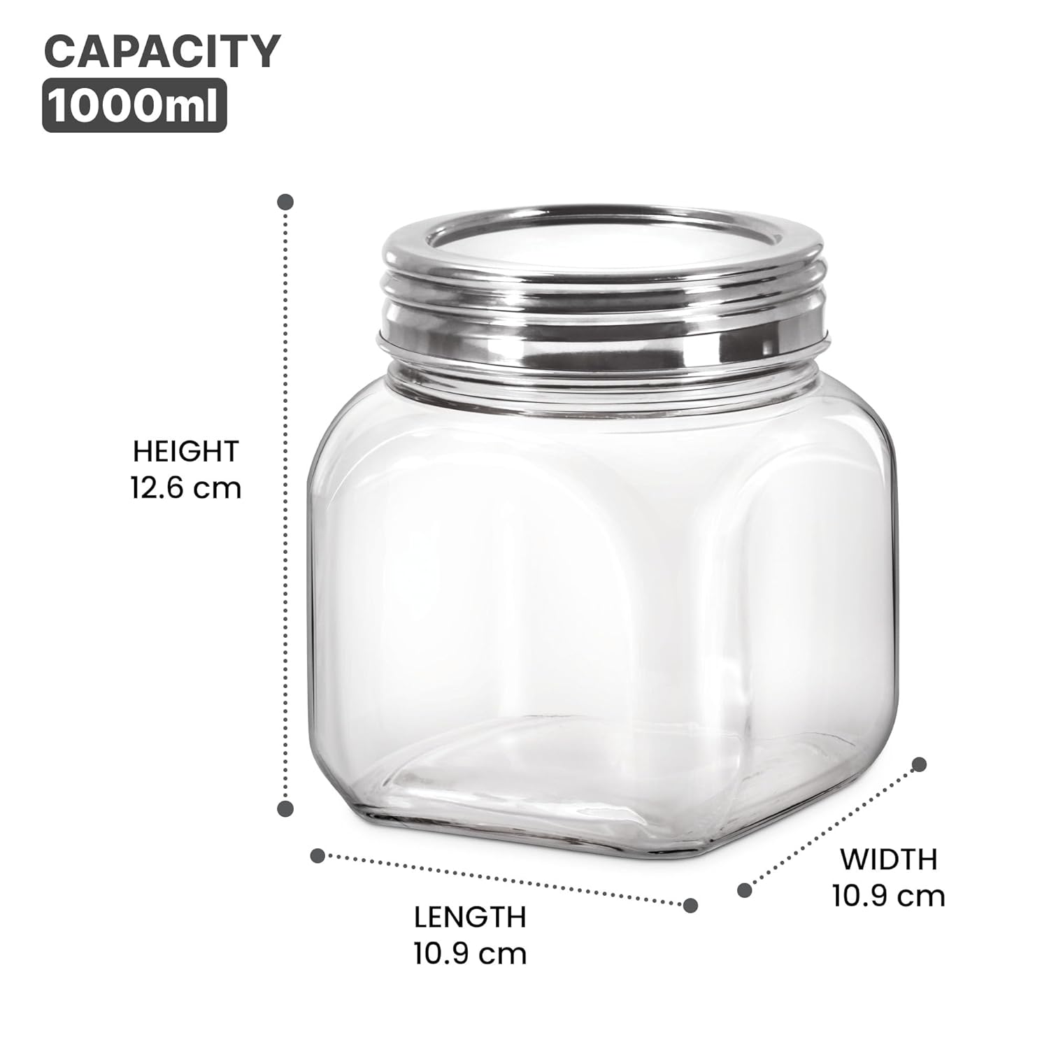 Square Jar With SS 304 Lid (Treo by Milton) – Transparent - view 6