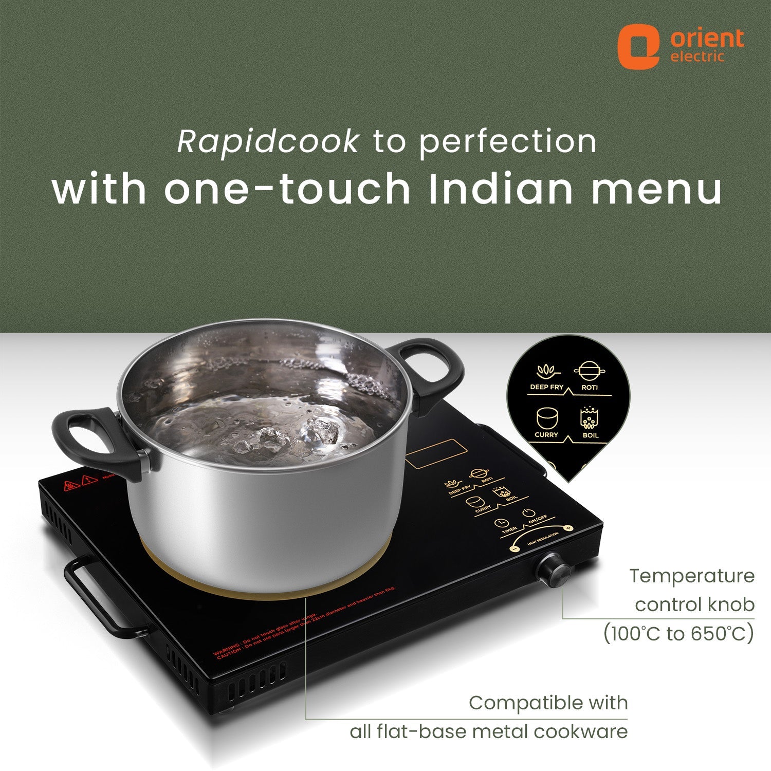 Orient Electric Rapid Cook Infrared Induction Cooktop 2200W (Induction Chulha) - view 3
