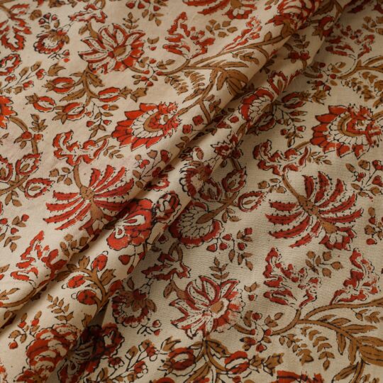 ARTISAN HAND BLOCK PRINTS Beige - Floral Sanganeri Block Print Cotton Fabric 24 - view 2