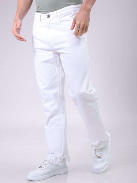 The Indian Garage Co Men's White Vintage Straight Fit Solid Distressed Jeans - view 2