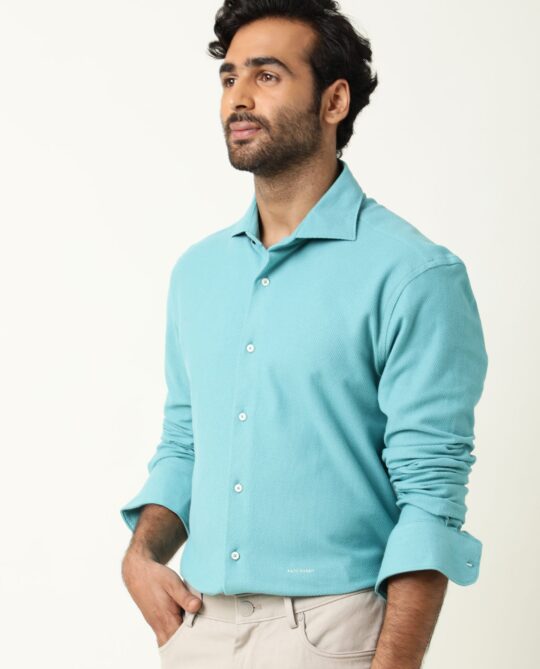 Rare Rabbit Men's Venezya Turq Shirt Cotton Fabric Collared Neck Full Sleeves Button Closure Slim Fit - view 2