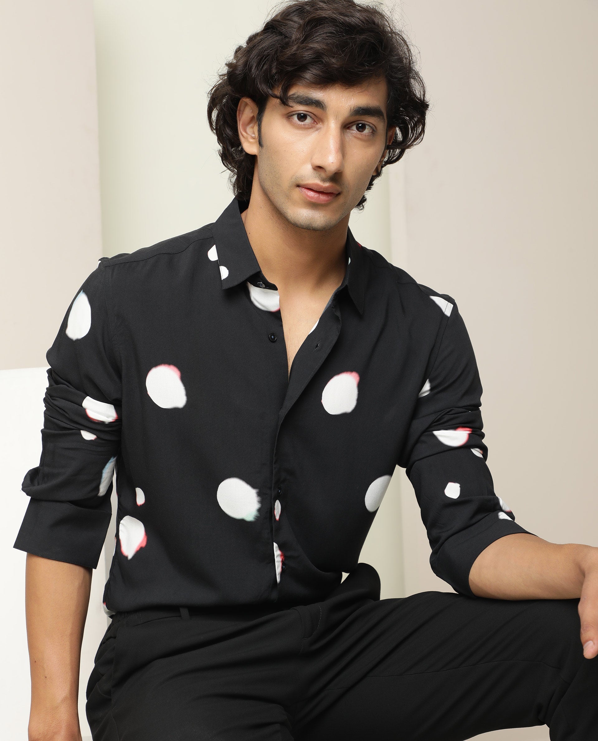 Rare Rabbit Men's Jive Black Viscose Fabric Polka Print Full Sleeves Shirt - view 4