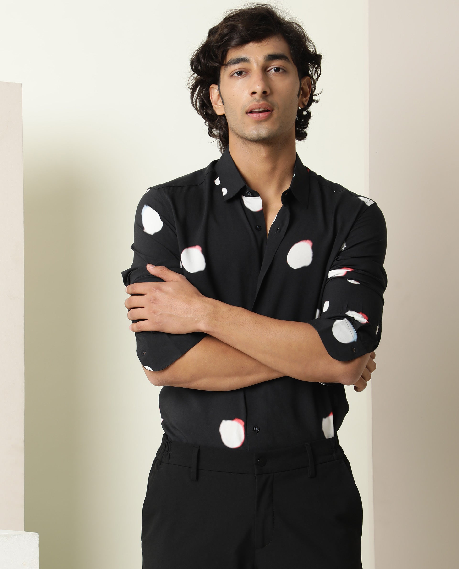 Rare Rabbit Men's Jive Black Viscose Fabric Polka Print Full Sleeves Shirt - view 6