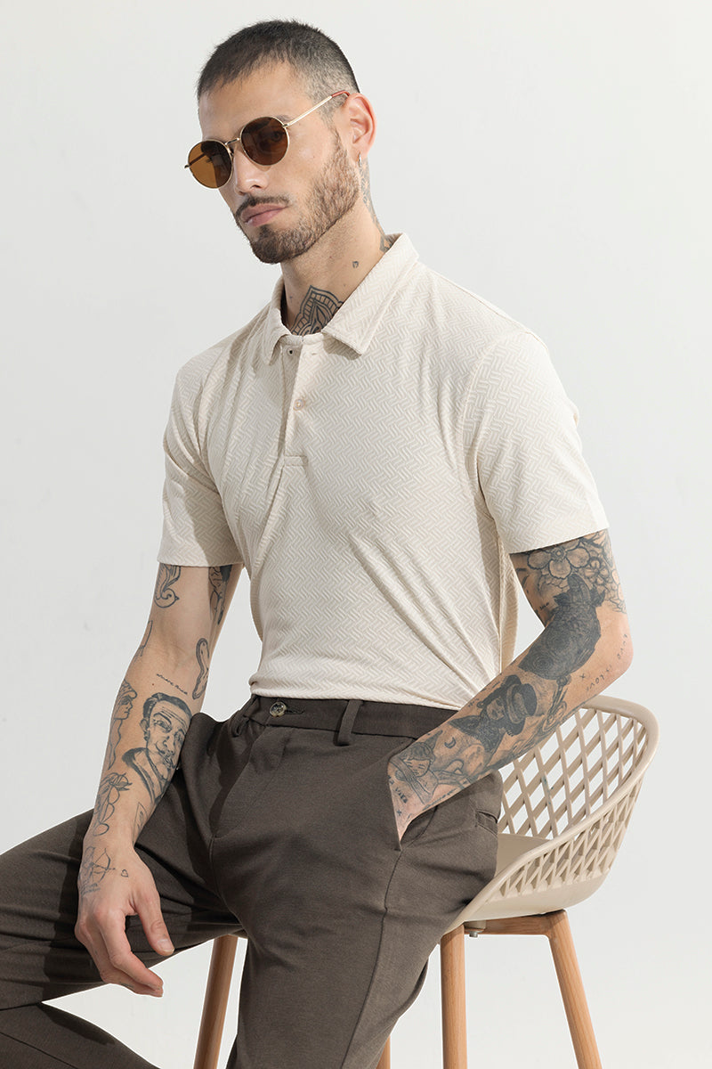 SNITCH Triline Knit Cream Polo T-Shirt - view 4