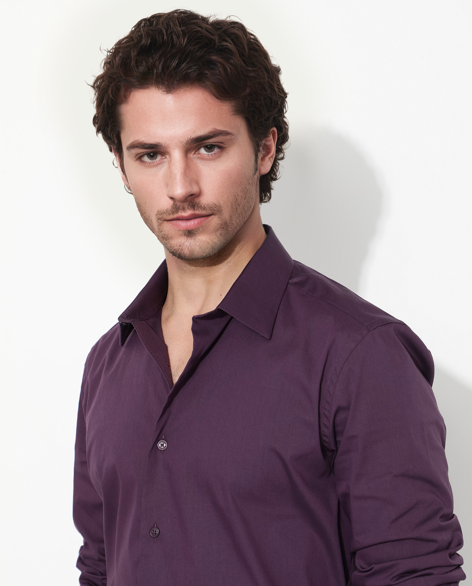 Rare Rabbit Men's Benedict Dark Purple Cotton Poly Elastane Blend Fabric Full Sleeve Solid Formal Shirt - view 4