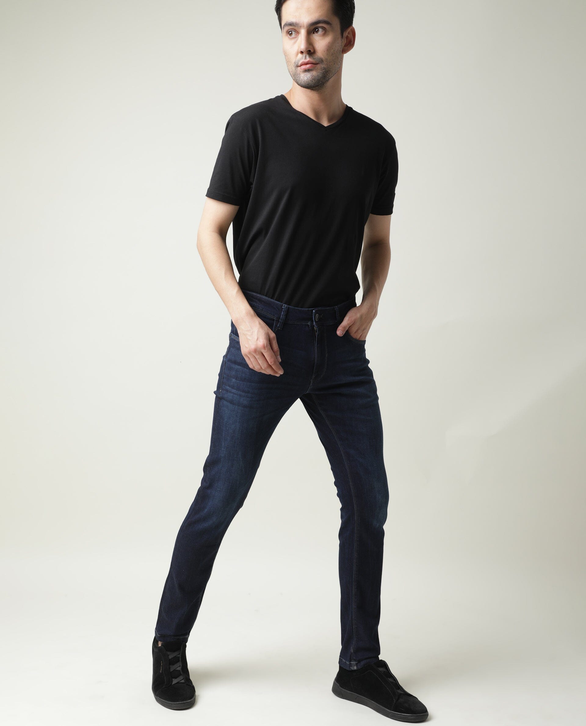 Rare Rabbit Men's Austin Navy Mid-Rise Dark Wash Slim Fit Jeans - view 3