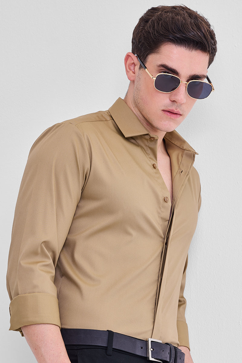SNITCH Light Brown Solid Concealed Placket Shirt - view 4
