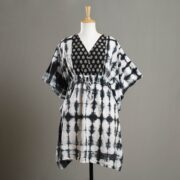 ITOKRI CASUALS Black - Shibori Tie-Dye Cotton Kaftan with Tie-Up Waist (Medium)
