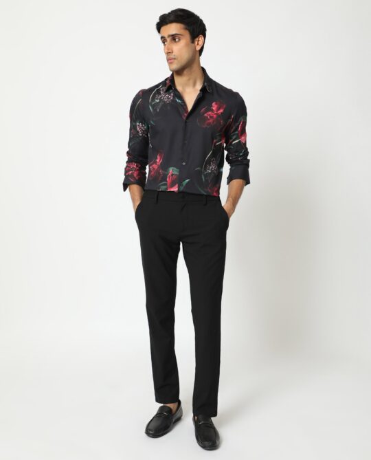 Rare Rabbit Men's Stock Black Viscose Fabric Floral Print Full Sleeves Shirt - view 2