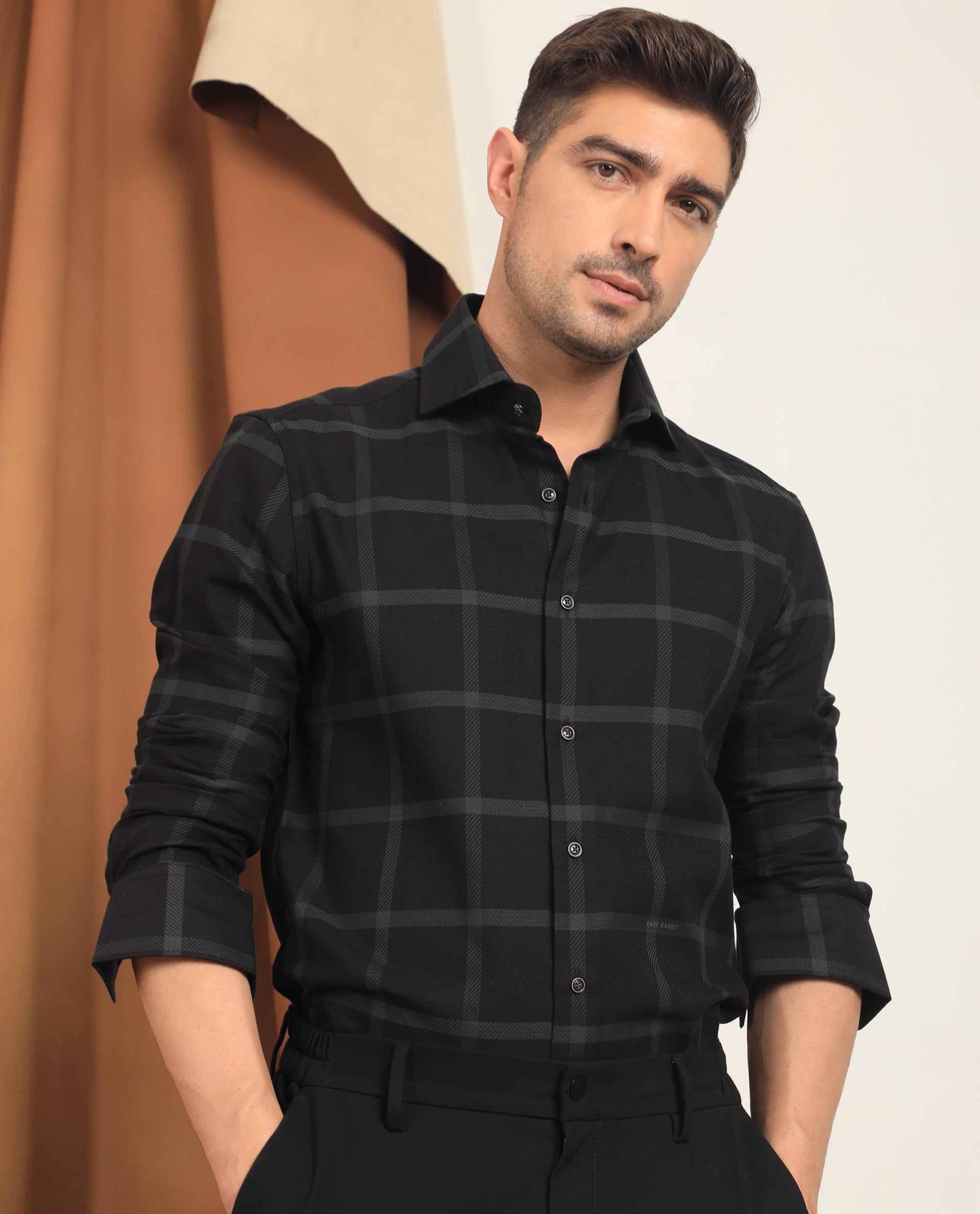 Rare Rabbit Men's Nielson Black Cotton Fabric Full Sleeves Checks Shirt - view 4