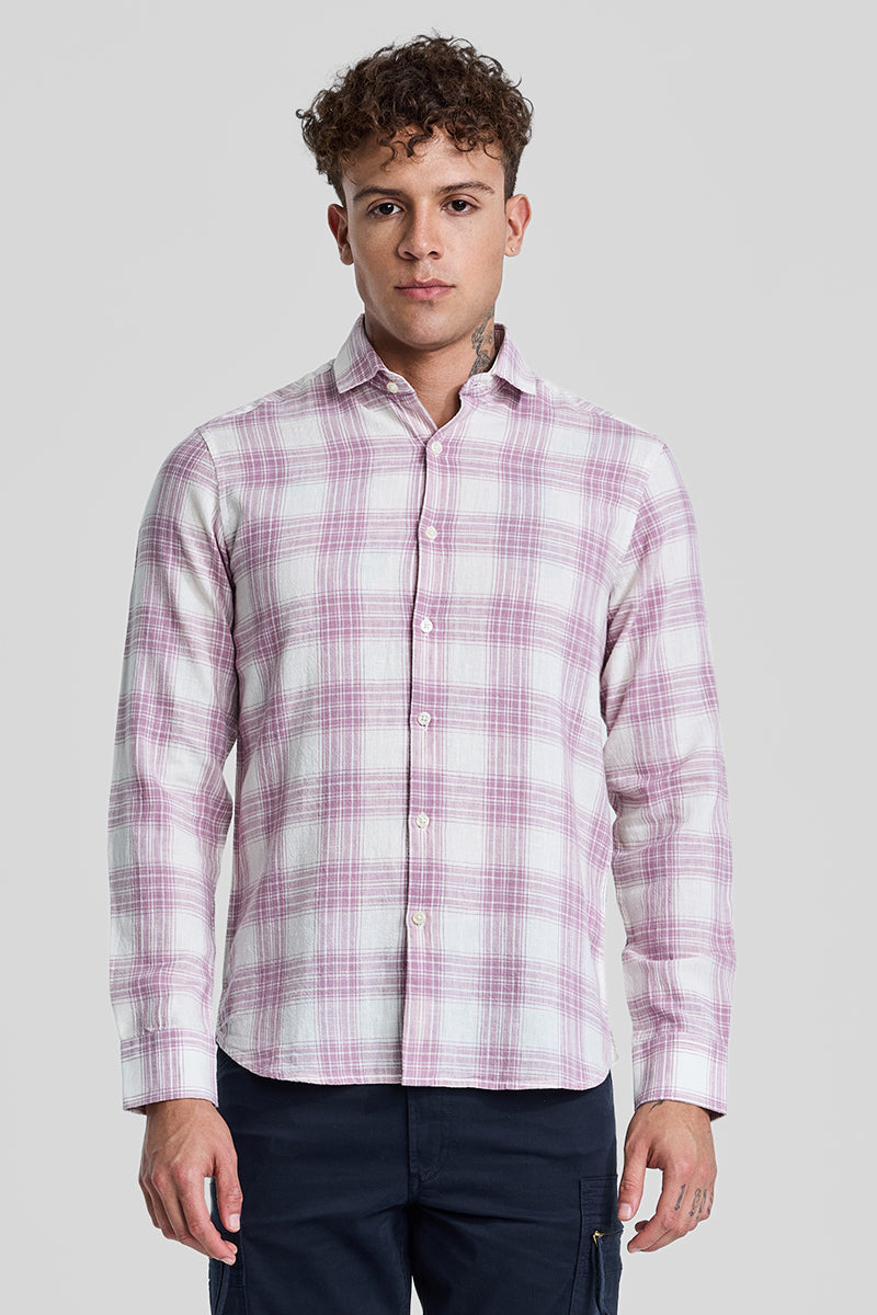 SNITCH Lilac Checks Linen Blend Shirt - view 5