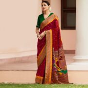 Peachmode Maroon Woven Paithani Brasso Saree With Tassels