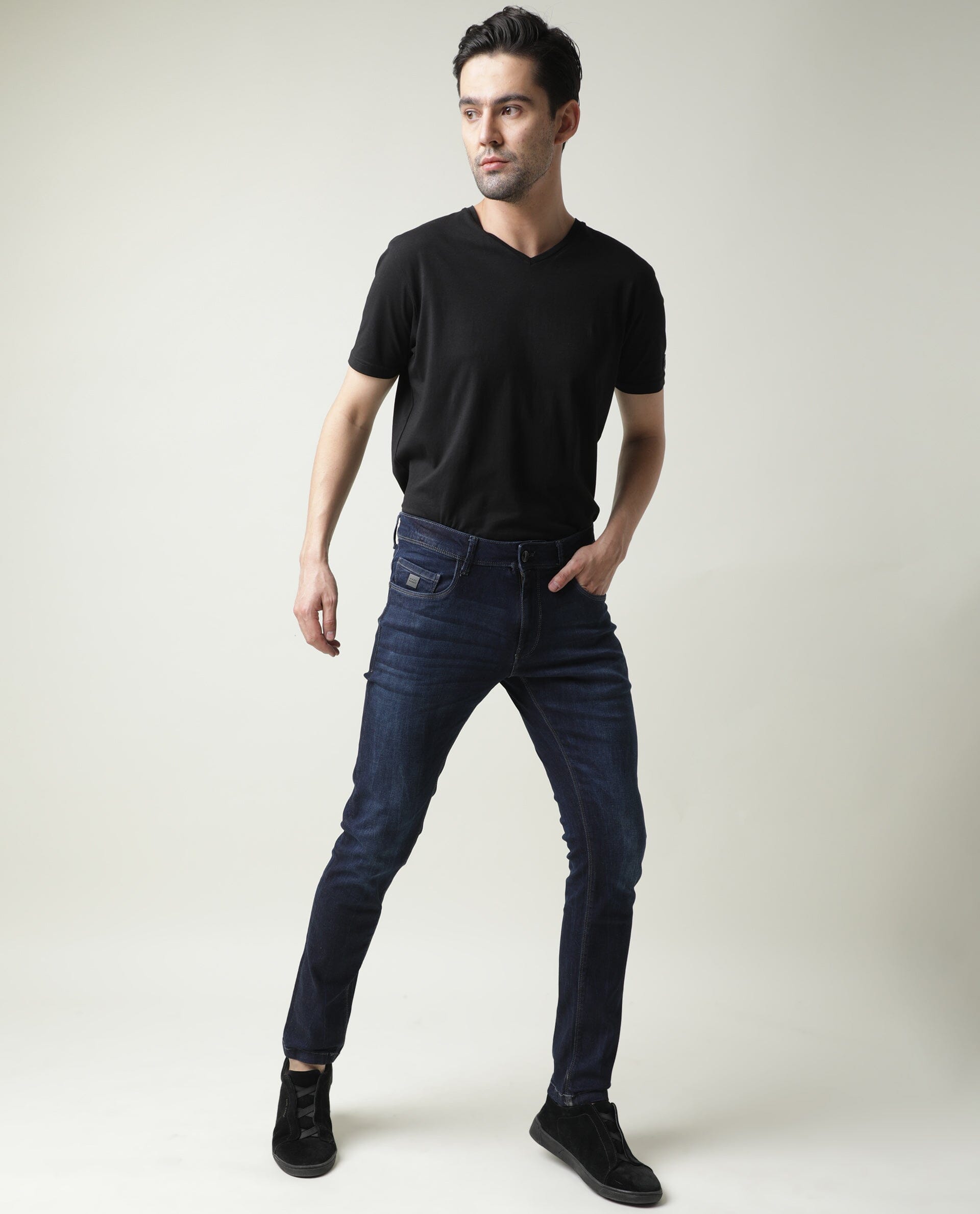 Rare Rabbit Men's Austin Navy Mid-Rise Dark Wash Slim Fit Jeans - view 2