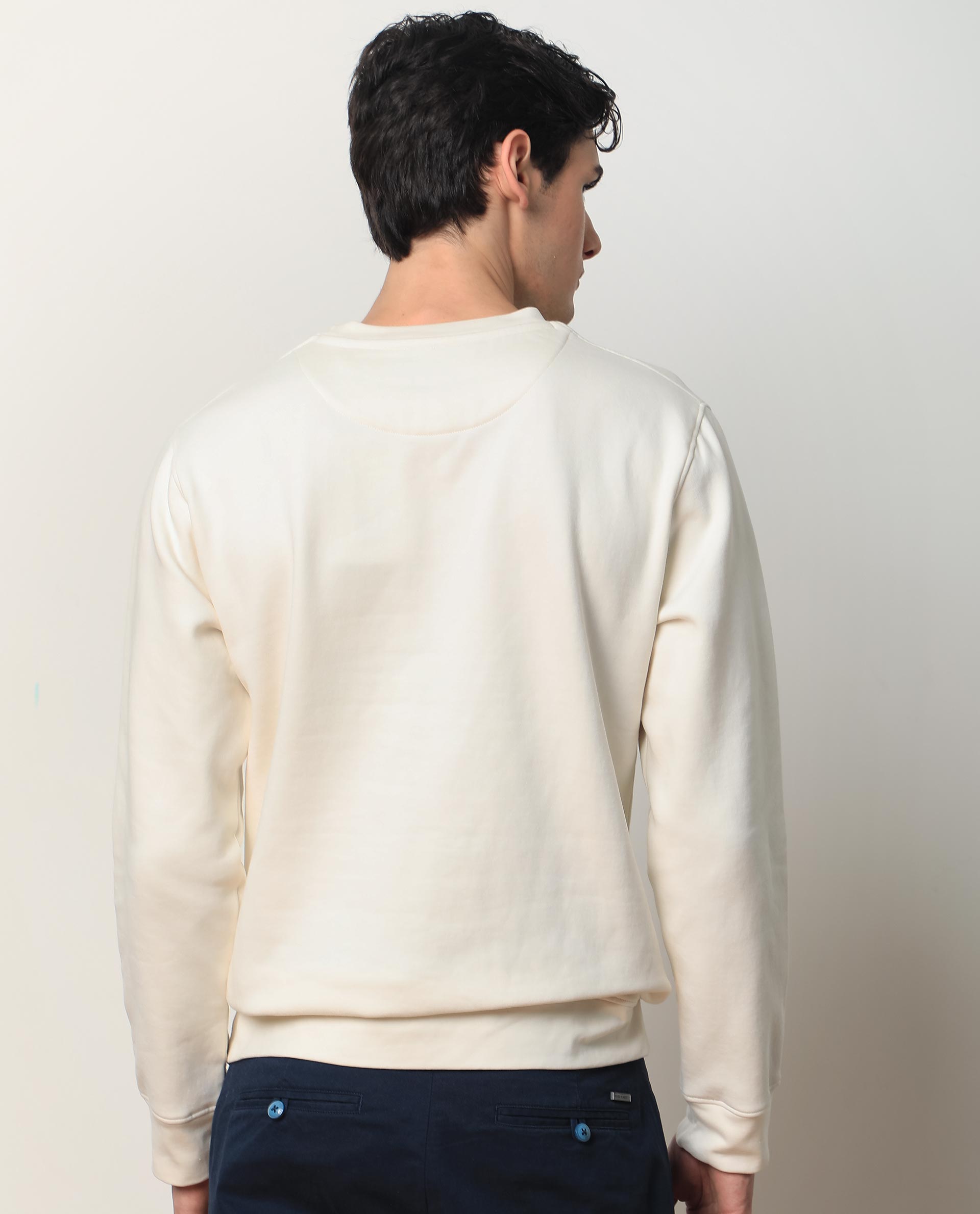 Rare Rabbit Mens Oakk Off White Full Sleeves Crew Neck Graphic Logo Print Sweatshirt - view 12