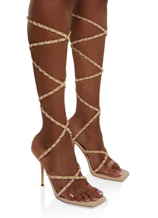 cape_robbin Cape Robbin Chain Detail Lace Up Stiletto Heels - view 2