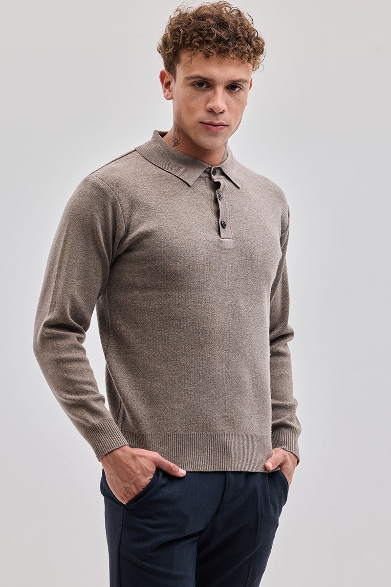 SNITCH Light Brown Knitted Polo Sweater - view 5