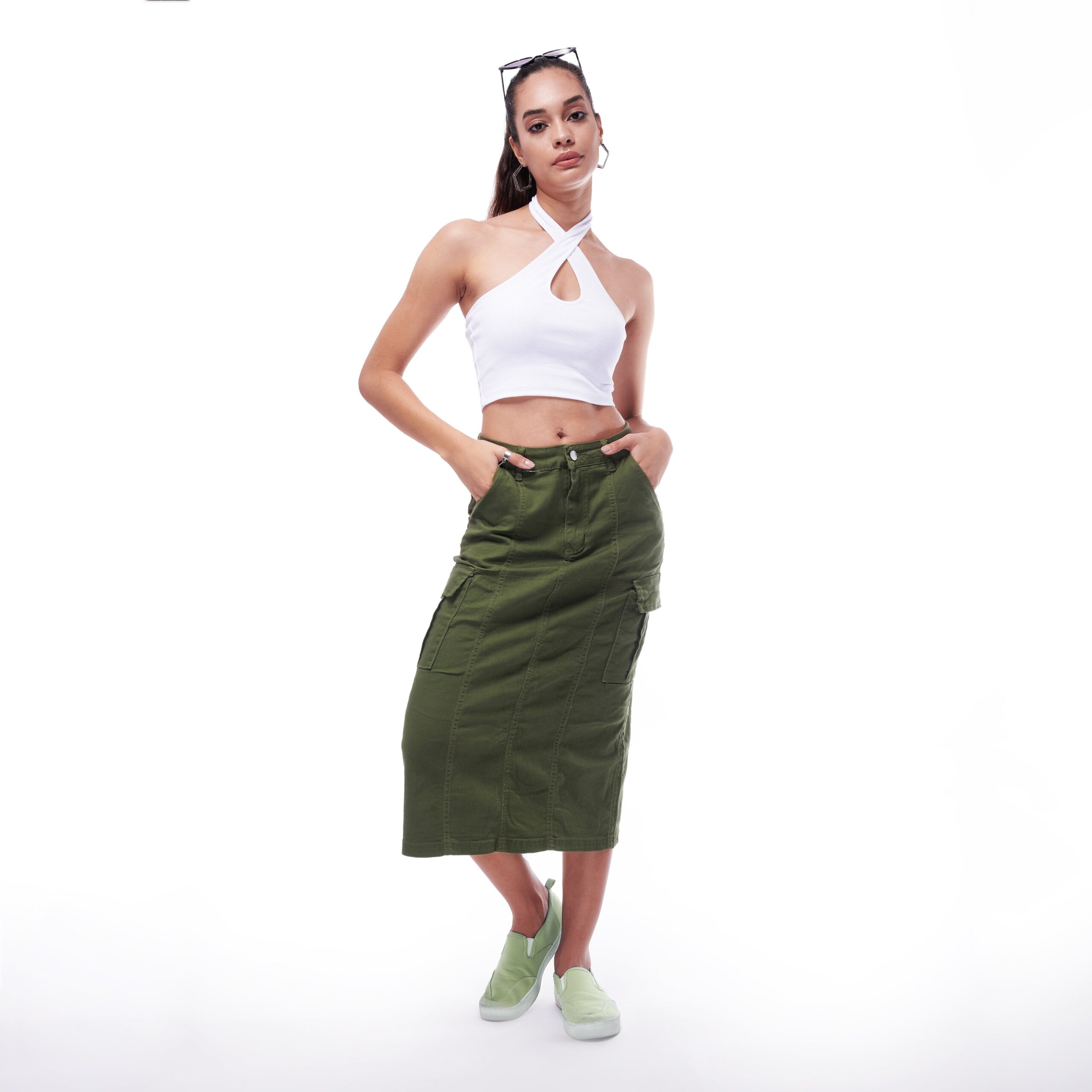Normore Denim Cargo Skirt – Green - view 5
