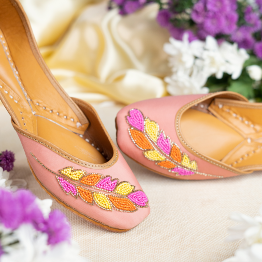 BlackTree Baby Pink Sequins and Beaded Leaf Jutti - view 2